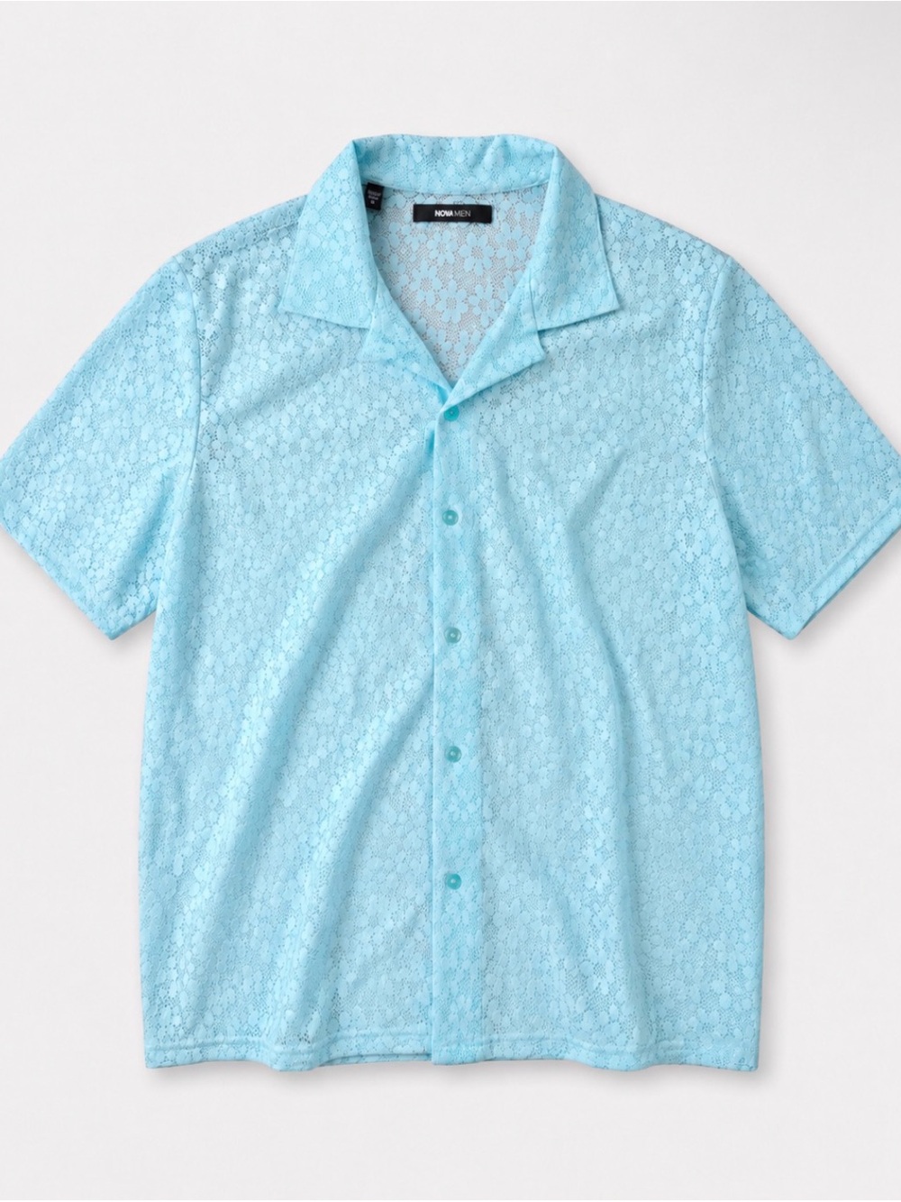 Fashion Nova Light Blue Lace Button-Down Camp Shirt